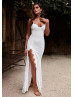 Ivory Lace Side Split Wedding Dress